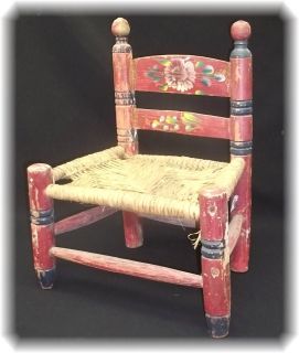 Arts Crafts Wicker Red Painted Childs Chair Primitive Folk Art Tole 