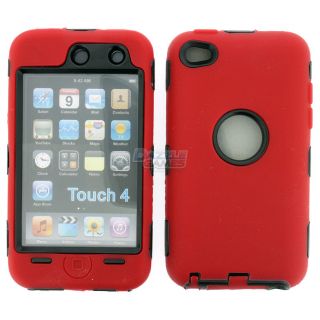   red 3piece hard case cover skin for ipod touch 4 4g 4th gen protector