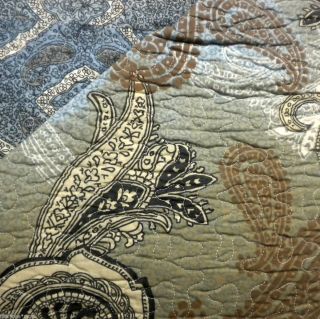 ARTISTIC ACCENTS ABSTRACT PAISLEY 3pc QUEEN QUILT SET NEW BLACK BROWN 