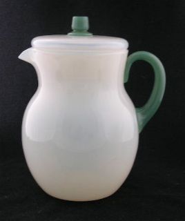 Fry Art Glass Foval Covered Pitcher Jade Handle