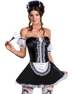 Sexy French Maid Plus Size Womens Halloween Costume Feather Duster Set 