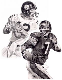 Roethlisberger Bradshaw Lithograph in Steelers Jersey D