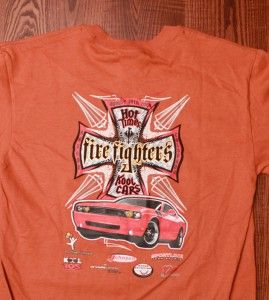 Firefighters Hot Times Kool Cars Arvada Colorado Orange T Shirt Small 
