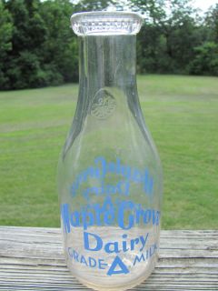   Quart Maple Grove Dairy Milk Bottle from Asheboro N C Blue Pyro
