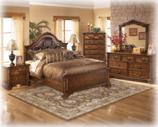 Ashley Louis Martin King Leater Bedroom Set Warm Brown