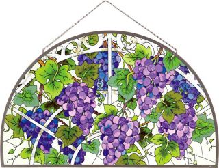   Stained Glass Art Panel 21 5 Grape Wine Purple Vine Arbor Napa