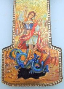 Archangels Saint St Michael w Devil Catholic Wood Crucifix Wall Cross 
