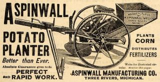 1890 Ad Aspinwall Potato Planter Corn Fertilizer Agriculture Machinery 