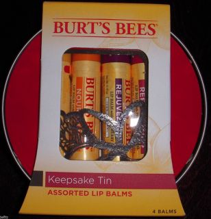 New 4 Burts Bees Keepsake Tin 100 Natural Assorted Lip Balms 