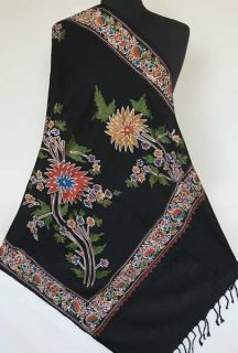   Embroidery on Black Wool Shawl Colorful Kashmir ARI Embroidered