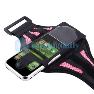 Pink Sports Workout Black Armband Case Skin Cover for Apple iPhone 4 