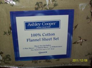 Ashley Cooper 4 Pc Queen Size Flannel Sheet Set Tan Print NEW