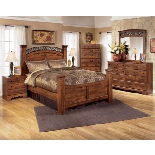 ASHLEY TIMBERLINE KING POSTER BED BROWN      NEW