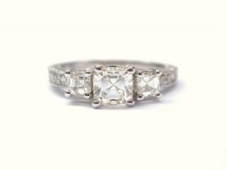 Fine Asscher Cut Diamond Antique Inspired 3 Stone Ring