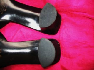  SHOES BLACK LEATHER LOW HEELS MULES SLIDES S9 M /40  MADE 