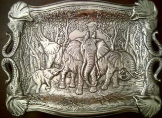 Arthur Court Aluminum Elephant Safari Vintage Large Serving Tray 