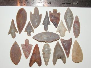Nice Authentic Collection of 17 Neolithic Arrowhead Lot