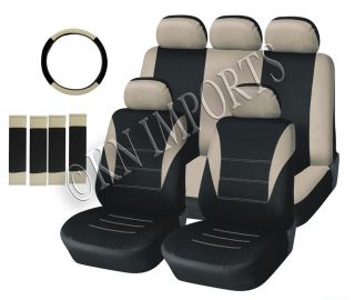 Black Beige Auto Car Seat Covers 14pcs Semi Custom Low Back for Van 