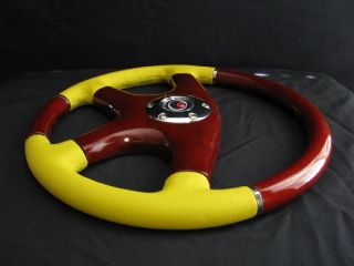 New 15 Yellow Leather Wood Grain Steering Wheel
