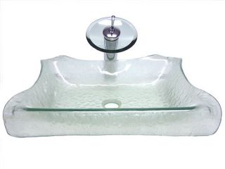 New Artistic Bath Tempered Glass Vessel Sink & Chrome Waterfall Faucet 