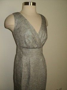 Ann Taylor Loft Fabulous Gray Metallic Linen Blend Pocket Dress 8 