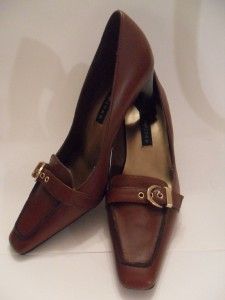 Womens Shoes Ashley Judd Brown Leather Heel Size 7 Medium 3 inch 