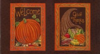   Give Thanks Quilt Fabric Panel Thanksgiving Autumn Fall Brown