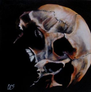 Original Halloween Painting CES Horror Macabre Skull Outsider Spooky 