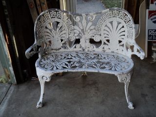 Vintage Aluminum Garden Bench Shabby Shiek White Painted Flaky