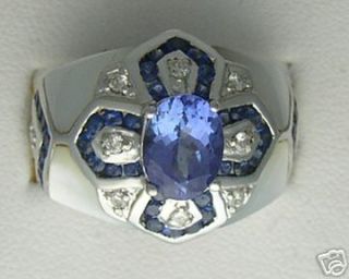 14k White Gold Diamond Tanzanite Sapphires MOP Ring