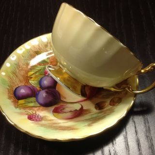 Aynsley Englan Bone China Tea Cup And Saucer Fruit Design Signed