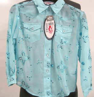 Girls XS Turquoise Sequin Bling Poly Western Shirt