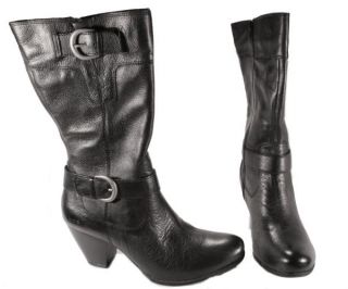 BOC Born Womens Adelaide Black Leather Mid Calf Fashion heeled Boots 
