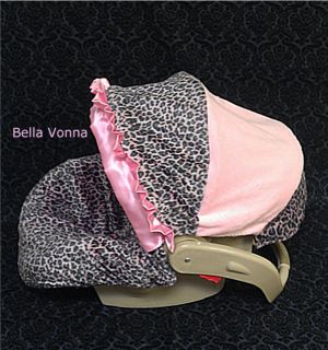 Infant Car Seat Cover Minky Leopard Gray Pink to Fit Graco Snug Ride 
