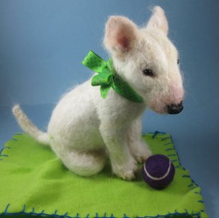 Orig Needle Felted Cute Baby Bull Terrier Puppy Dog by Artist Robin 