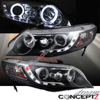   4DR Sedan CCFL Angel Eye Projector Headlights LED Black Style