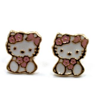   18K GF Baby Girl Childs Kids Pink Flower Hello Kitty Earrings