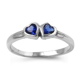 Silver Baby Ring Couple Heart with Blue Sapphie CZ Available in Size 1 