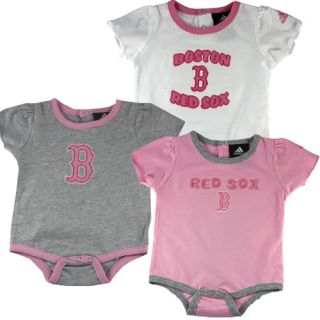 Red Sox Adidas Baby Girl Pink 3pk Onesie Set Sz 0 3 Mos