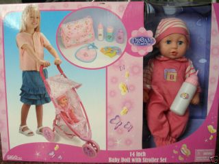 DREAM COLLECTION BABY DOLL & STROLLER,+ ACCESSORIES,NEW