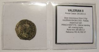   Coin Caesar Valerian II 256AD Crowning Trophy Ric 49 RARE