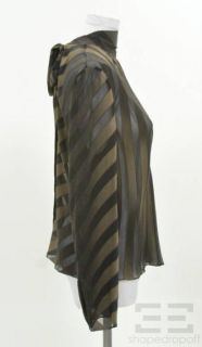 Badgley Mischka Sheer Black Tan Striped Silk Blouse Size 12 New