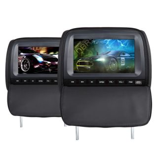 L0207 9 Black Leather Car Pillow Headrest Monitor DVD Player IR FM 