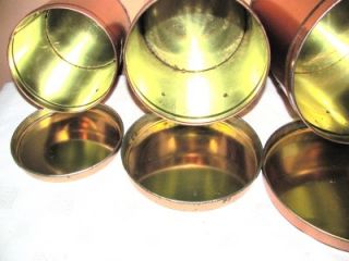 Vintage 4pc Copper Canister Set w Brass Lables Plaques
