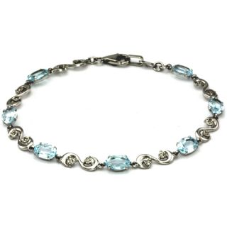 10k white gold baby blue color topaz and diamond bracelet