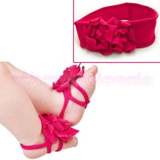 Set 1 Pair Gorgeous Baby Boy Girl Foot Flower Pram Shoes 1 Headband 