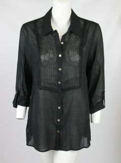 Bailey 44 womens plantation shirt cuffed linen mesh top $130 New