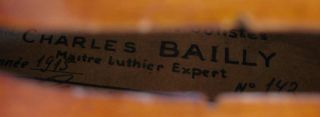Old Fine French Violin Labeled Bailly ANNEE1915 Geige Violon Viola 