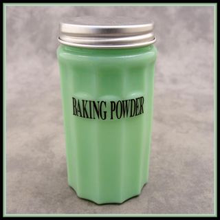 Jadeite Green Glass Baking Powder Canister Canister w Column Design 