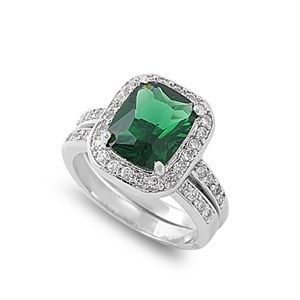 Silver Ring 925 Sterling Emerald CZ Gem Engagement Wedding Bands Sz 5 